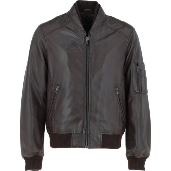 Pure Leather Bomber Jacket – Premium Style Brown BM110