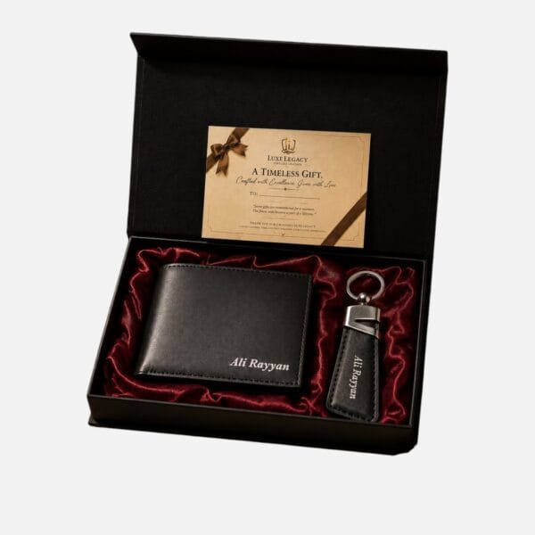 Men's Premium Leather Gift Set Wallet and Keychain