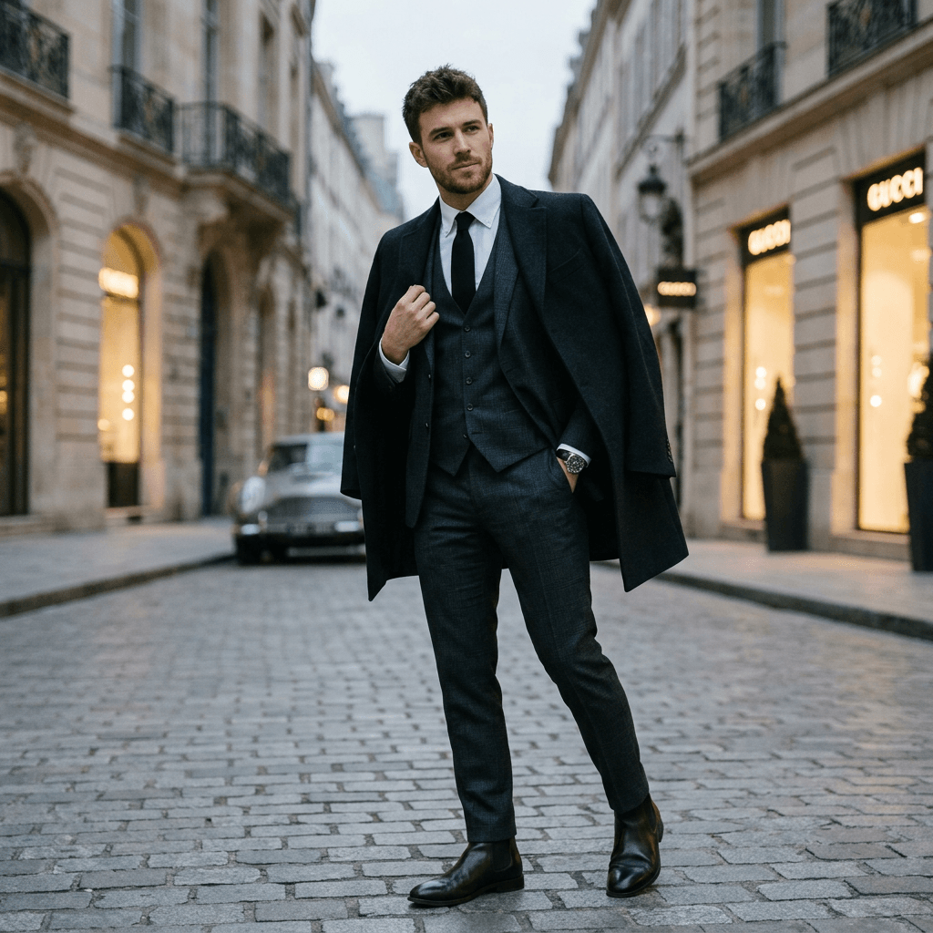 Handsome male model luxury fashion pose