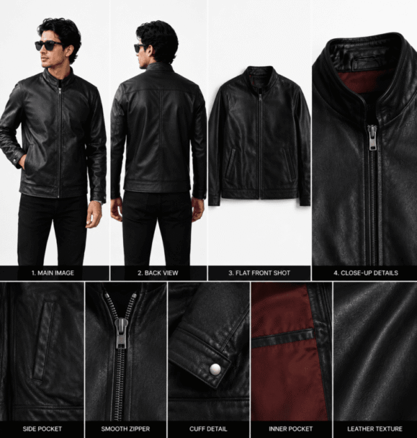 Men’s Genuine Sheep Leather Jacket – Classic Stand Collar