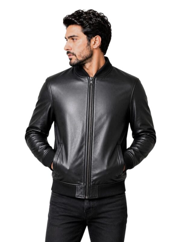 Men's Black Genuine Sheep leather Bomber Jacket Pakistan
