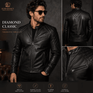 Diamond Classic Men's Black Biker Jacket