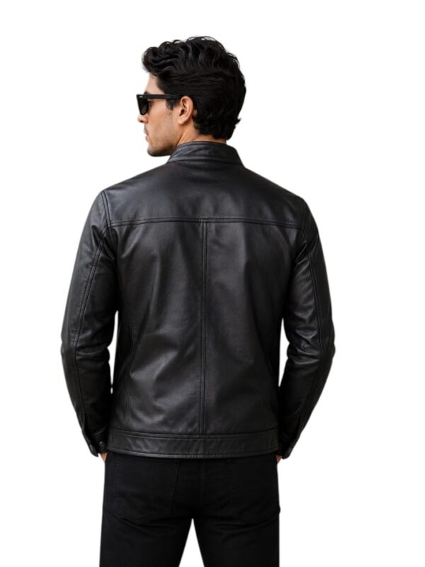Men’s Genuine Sheep Leather Jacket – Classic Stand Collar