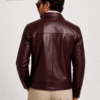 Men’s Burgundy Lambskin Leather Jacket with Classic Shirt Collar