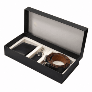 Personalized genuine cow leather gift set with customized wallet belt and keychain