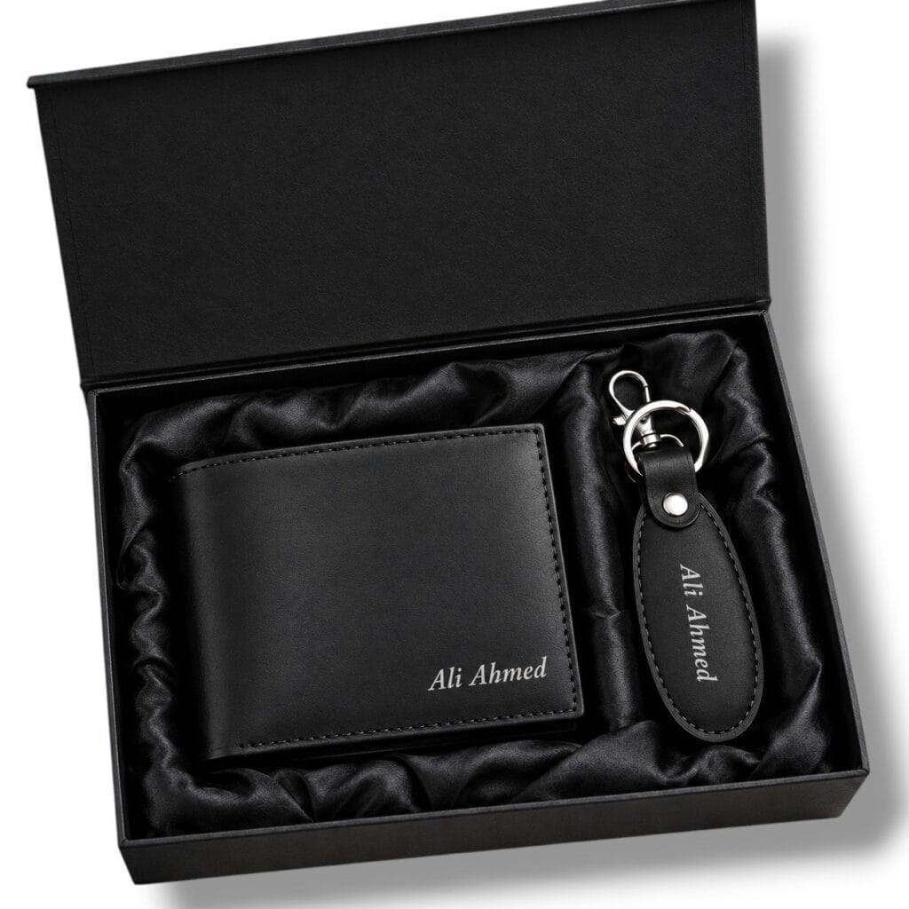 Men's Leather Gift Set Wallet and Keychain With Free Delivery