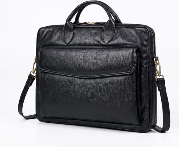 Premium genuine cow leather laptop bag for men front view