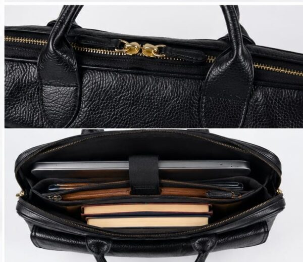 Premium genuine cow leather laptop bag for men front view