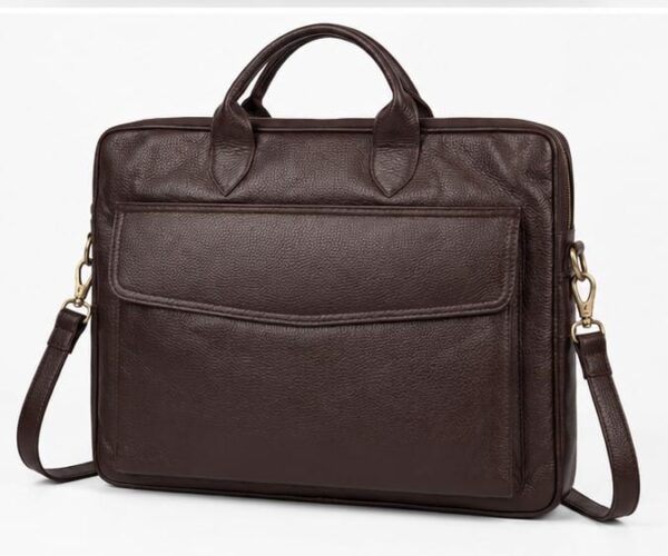 Premium genuine cow leather laptop bag for men front view