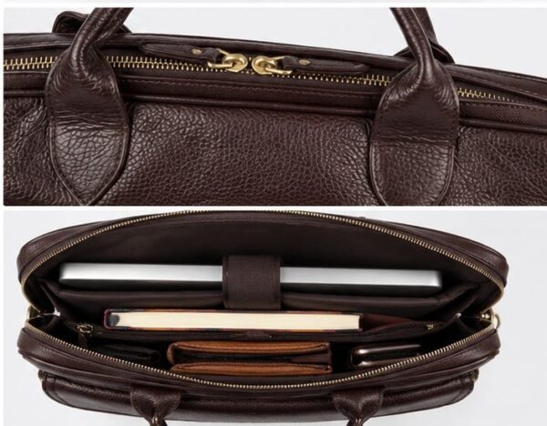 Premium genuine cow leather laptop bag for men front view