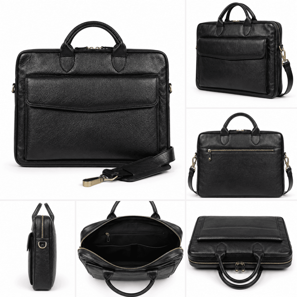 Premium genuine cow leather laptop bag for men front view