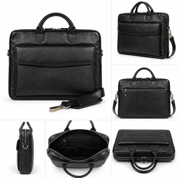 Premium genuine cow leather laptop bag for men front view
