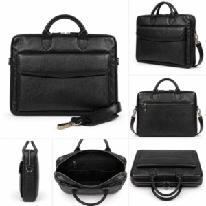 Premium genuine cow leather laptop bag for men front view
