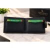 Genuine cow leather men’s wallet in black and brown with snap closure