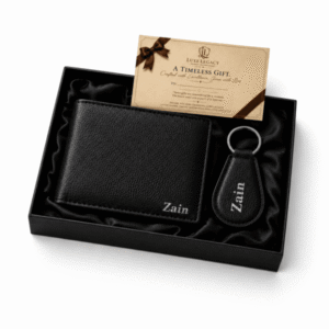 Premium Genuine Cow Leather Wallet and Keychain Gift Set for Men0