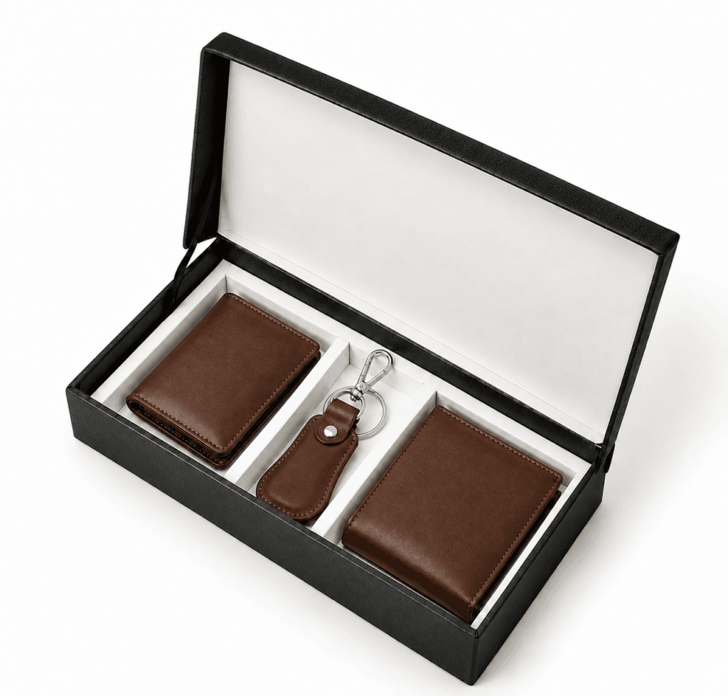 Luxe Legacy premium leather 3 piece gift set for men with wallet keychain and card holder