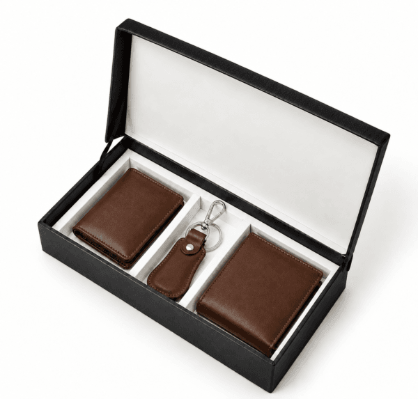 Luxe Legacy premium leather 3 piece gift set for men with wallet keychain and card holder