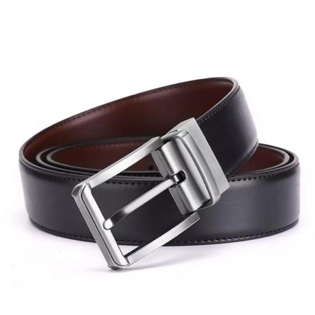 2-in-1 reversible belt for men in black and brown lamination leather