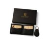 Black genuine cow leather bifold wallet with matching leather keychain premium gift set for men