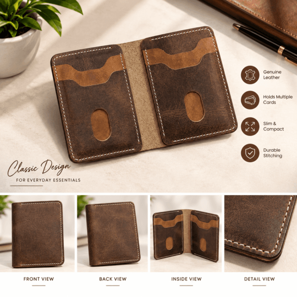Crazy Horse cowhide leather card holder and mini wallet for men